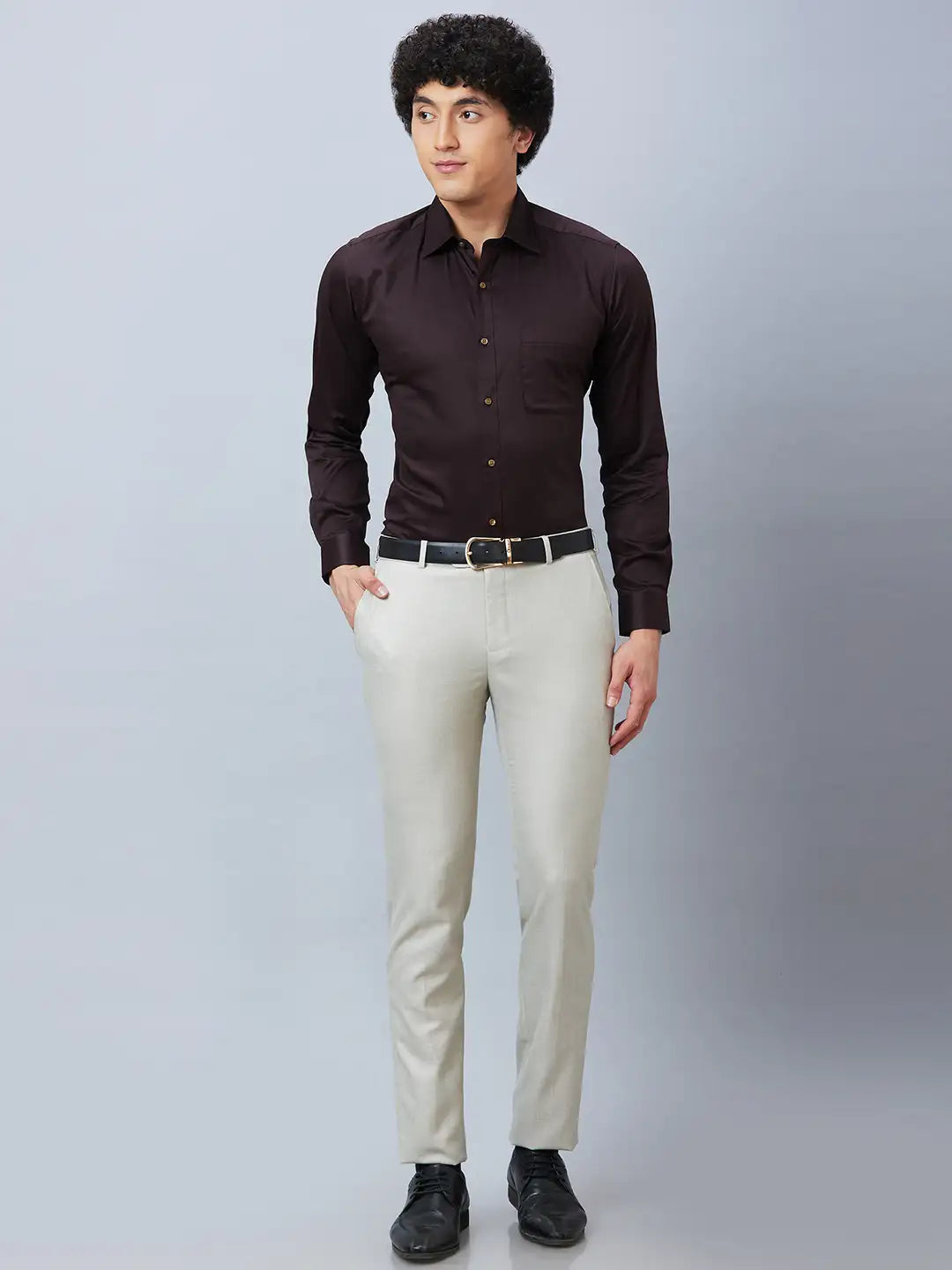 Raymond Men Grey Structure Slim Fit Polyester Blend Trousers