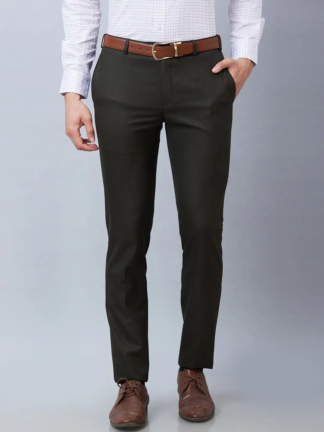Raymond Men Blue Structure Slim Fit Polyester Blend Trousers