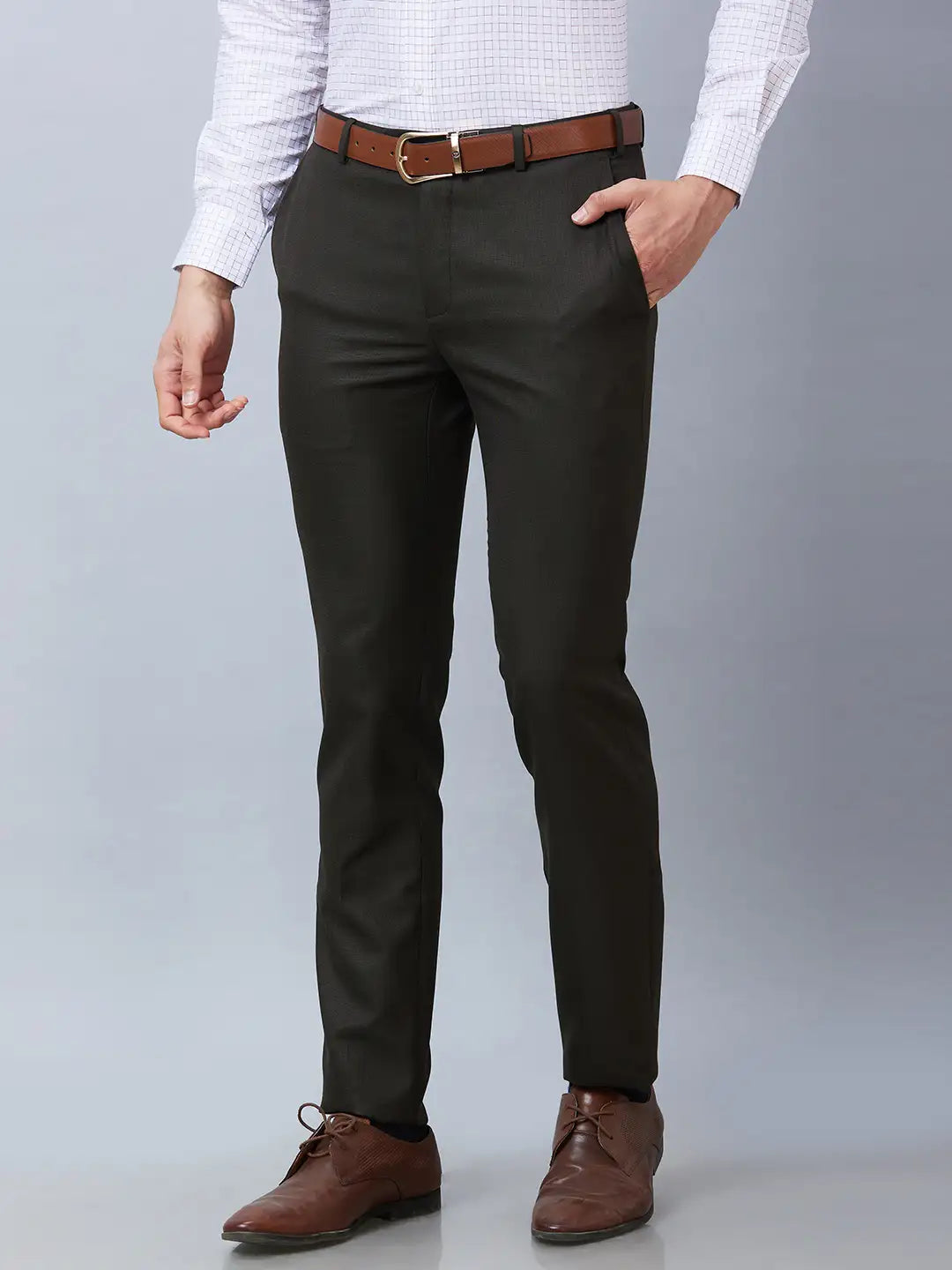 Raymond Men Blue Structure Slim Fit Polyester Blend Trousers