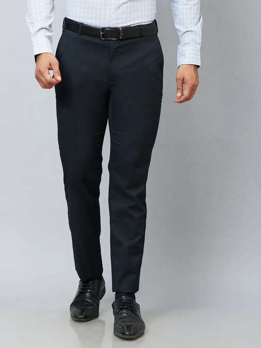 Raymond Men Black Structure Slim Fit Polyester Blend Trousers
