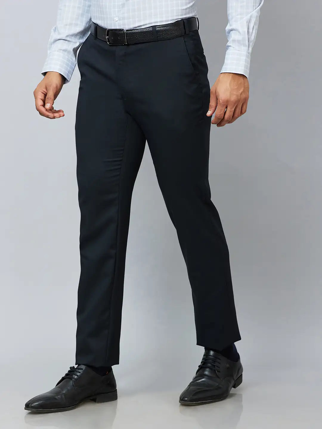 Raymond Men Black Structure Slim Fit Polyester Blend Trousers