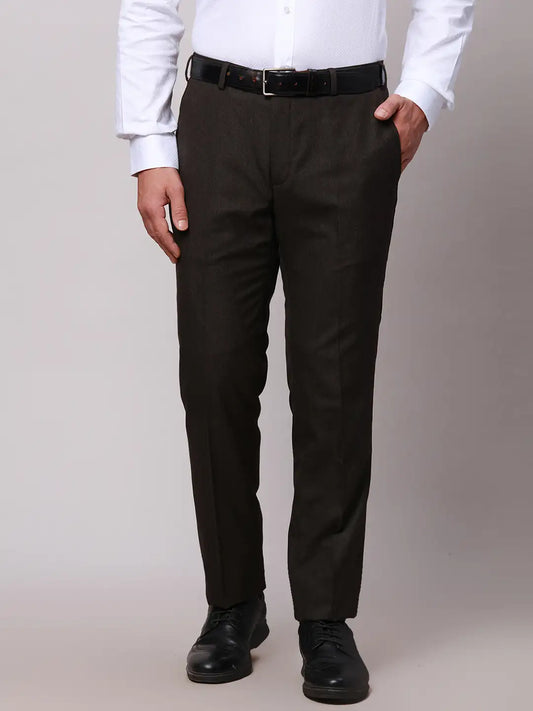 Raymond Men Fawn Slim Fit Solid Polyester Trousers