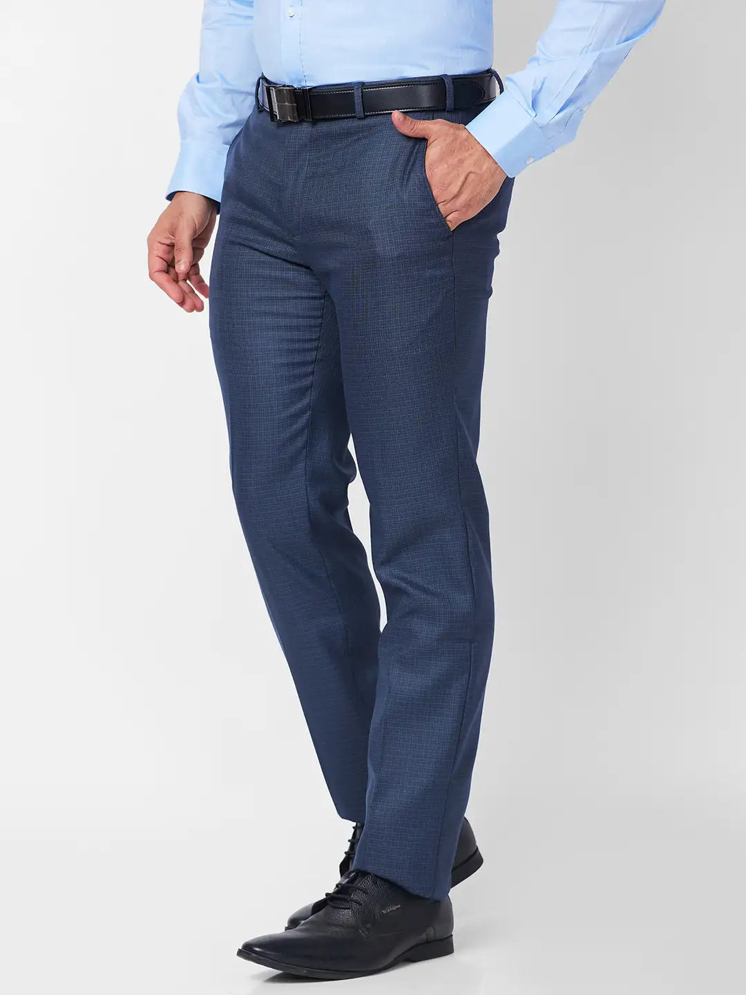 Raymond Men Grey Checks Slim Fit Polyester Blend Trouser