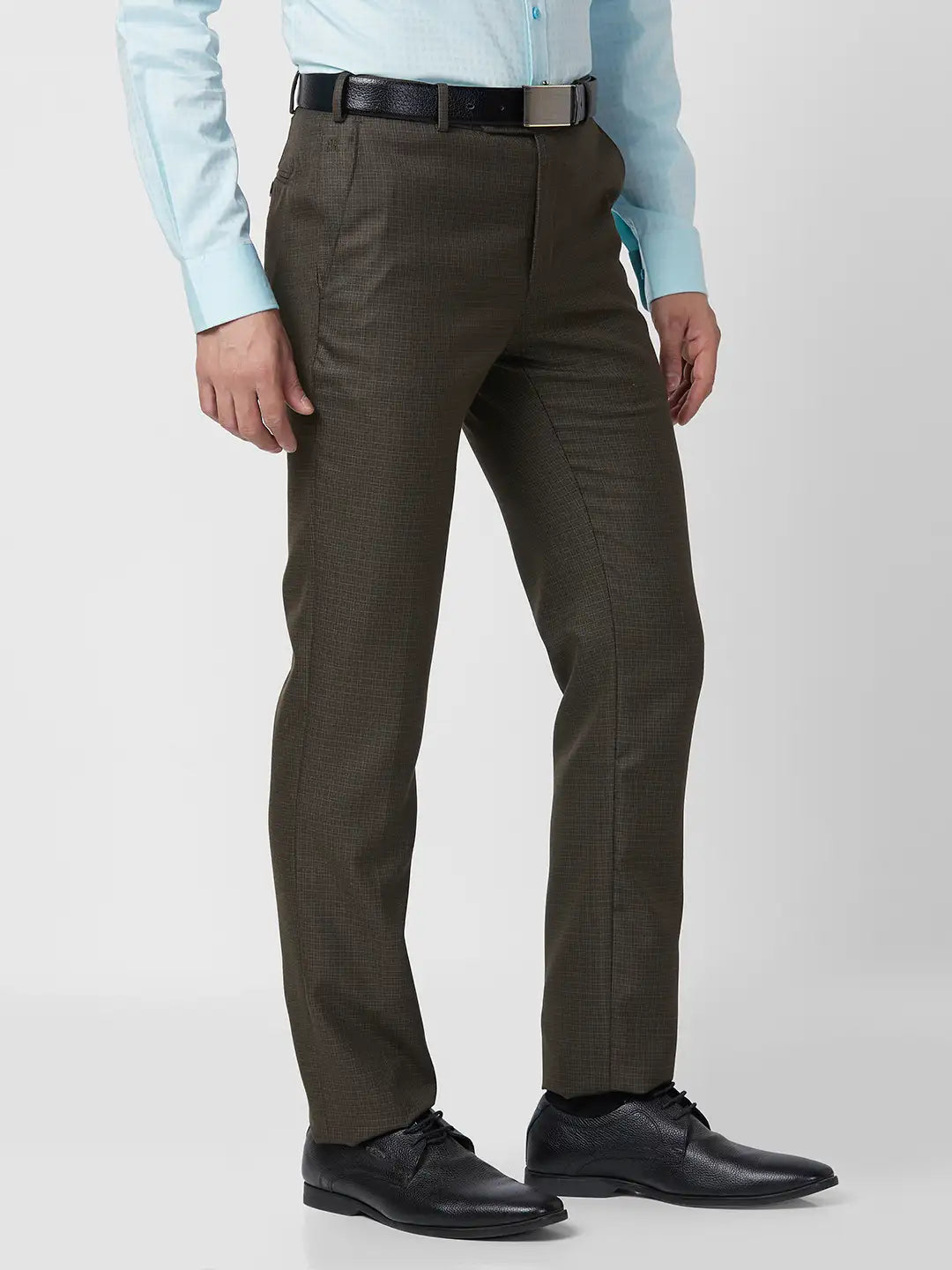 Raymond Men Blue Checks Slim Fit Polyester Blend Trouser