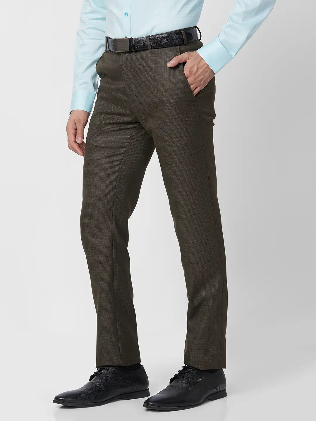 Raymond Men Blue Checks Slim Fit Polyester Blend Trouser