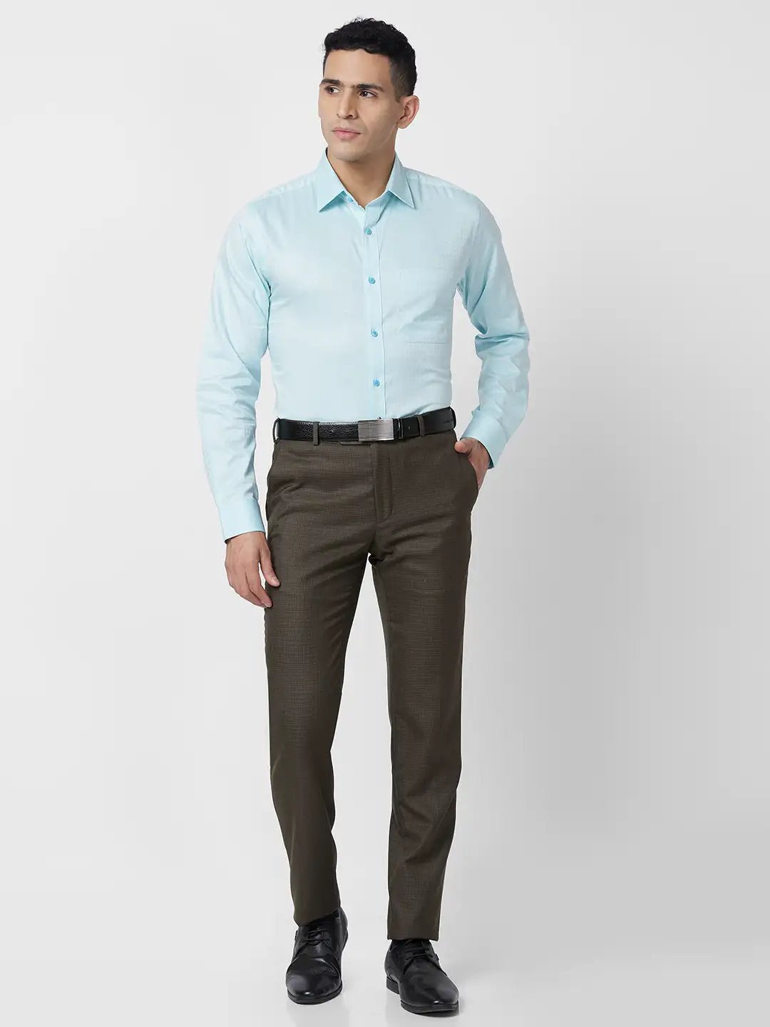 Raymond Men Blue Checks Slim Fit Polyester Blend Trouser
