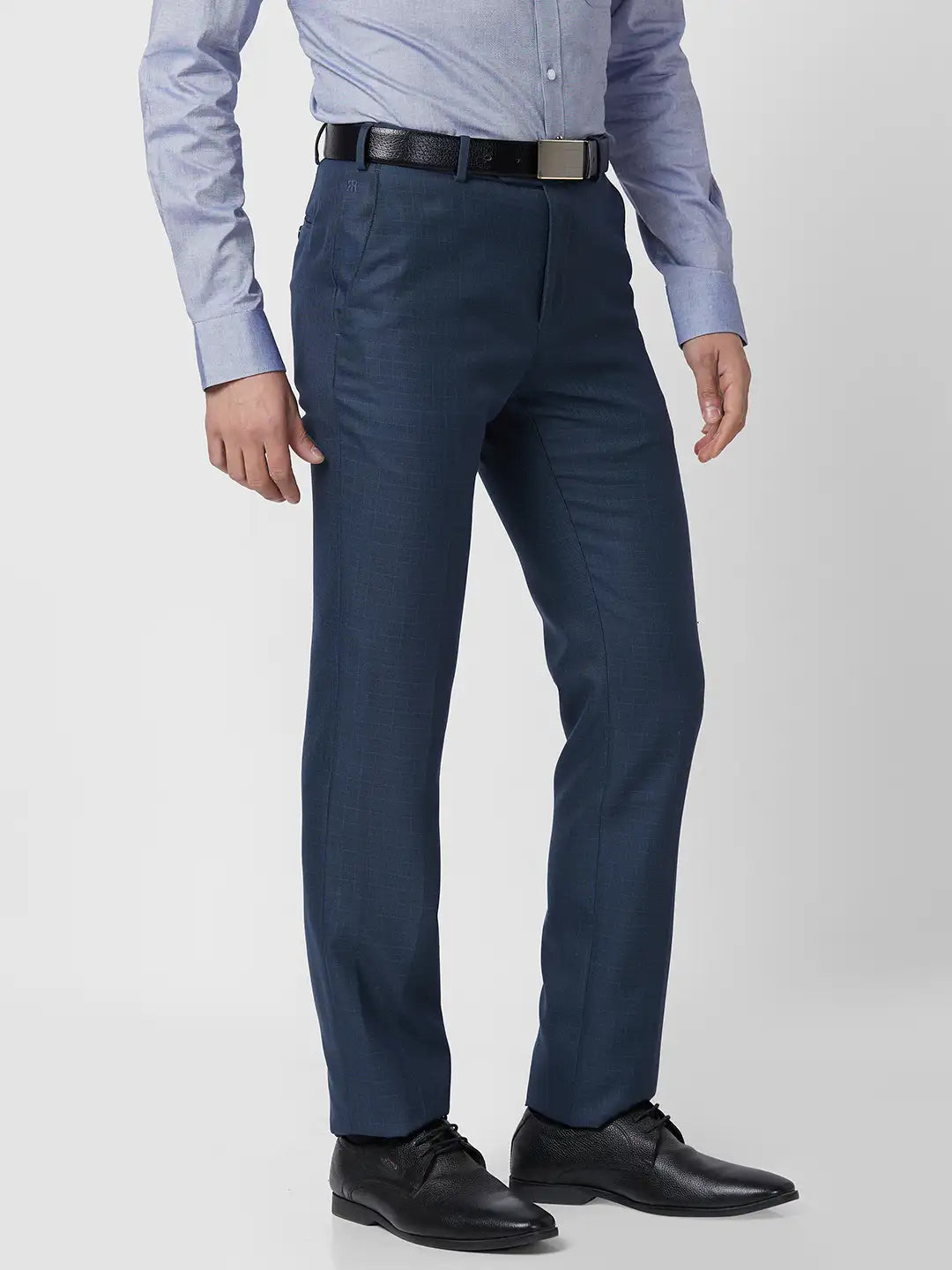 Raymond Men Grey Checks Slim Fit Polyester Blend Trouser