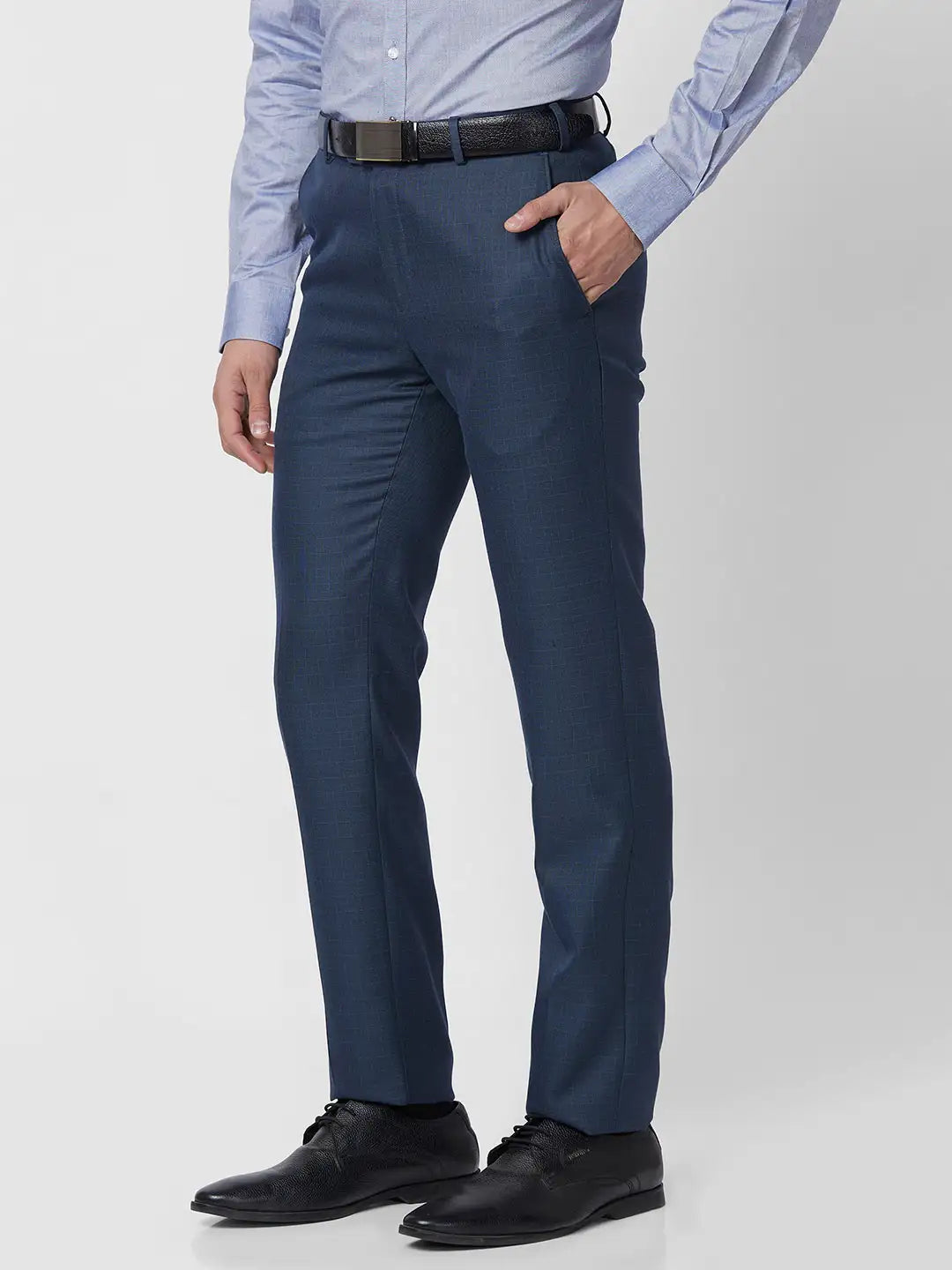 Raymond Men Grey Checks Slim Fit Polyester Blend Trouser