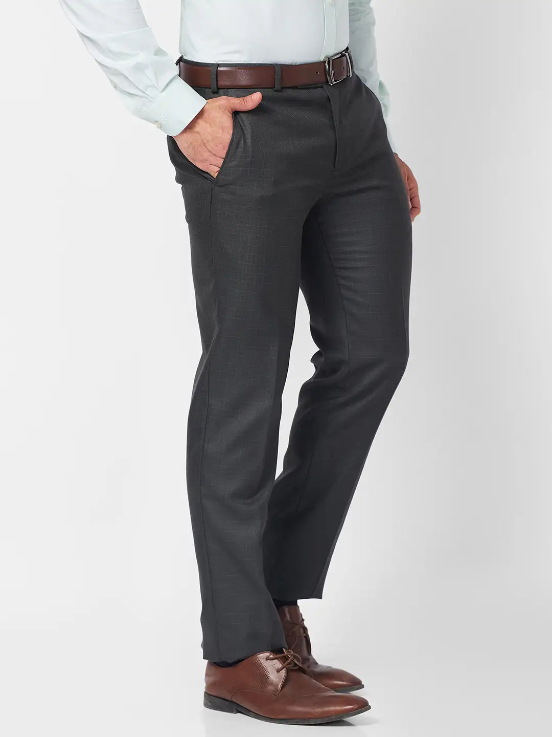 Raymond Men Black Structure Slim Fit Polyester Blend Trouser