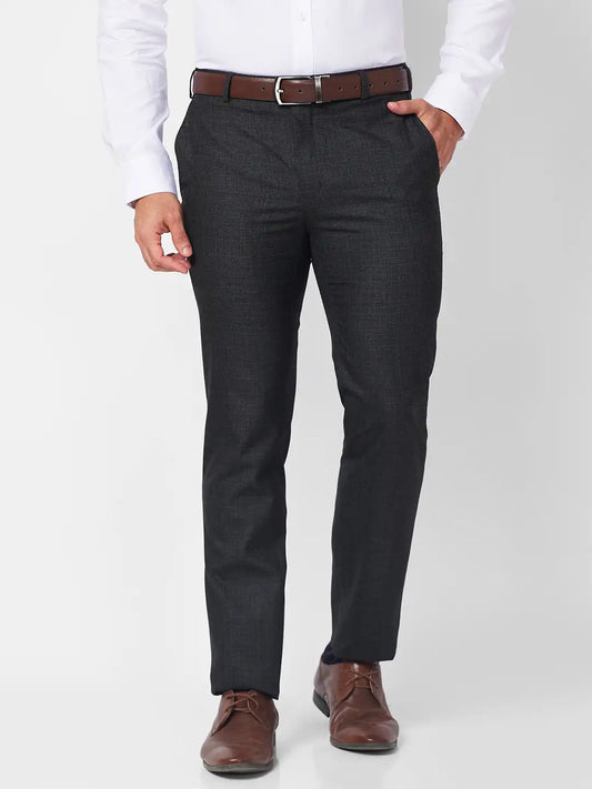 Raymond Men Grey Checks Slim Fit Polyester Blend Trouser