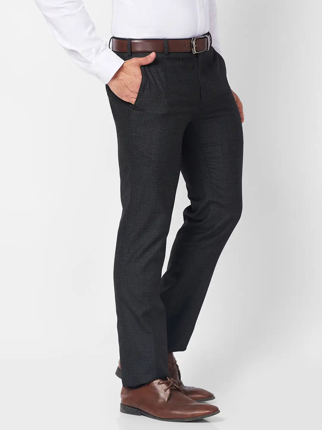 Raymond Men Grey Checks Slim Fit Polyester Blend Trouser