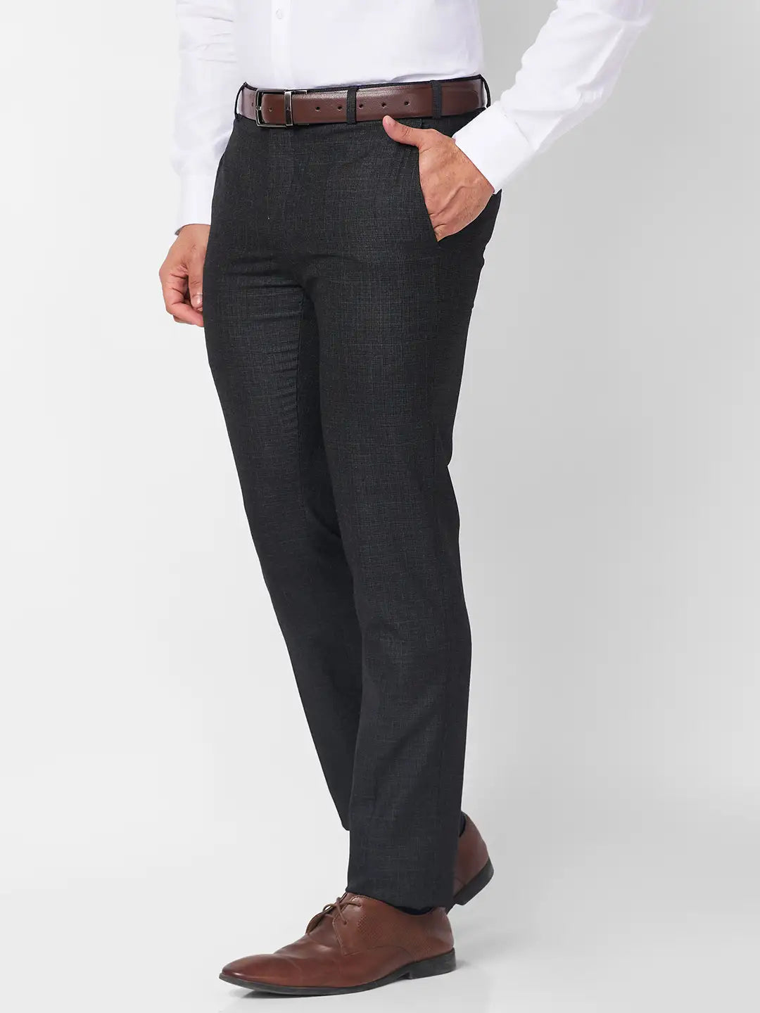 Raymond Men Grey Checks Slim Fit Polyester Blend Trouser