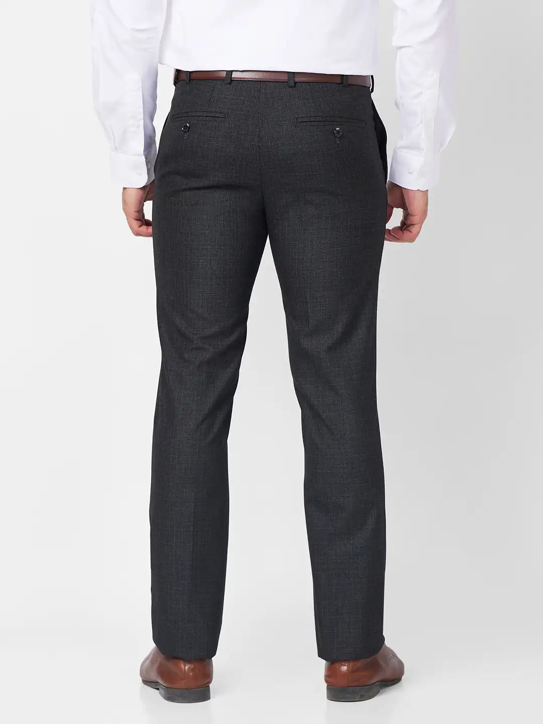 Raymond Men Grey Checks Slim Fit Polyester Blend Trouser