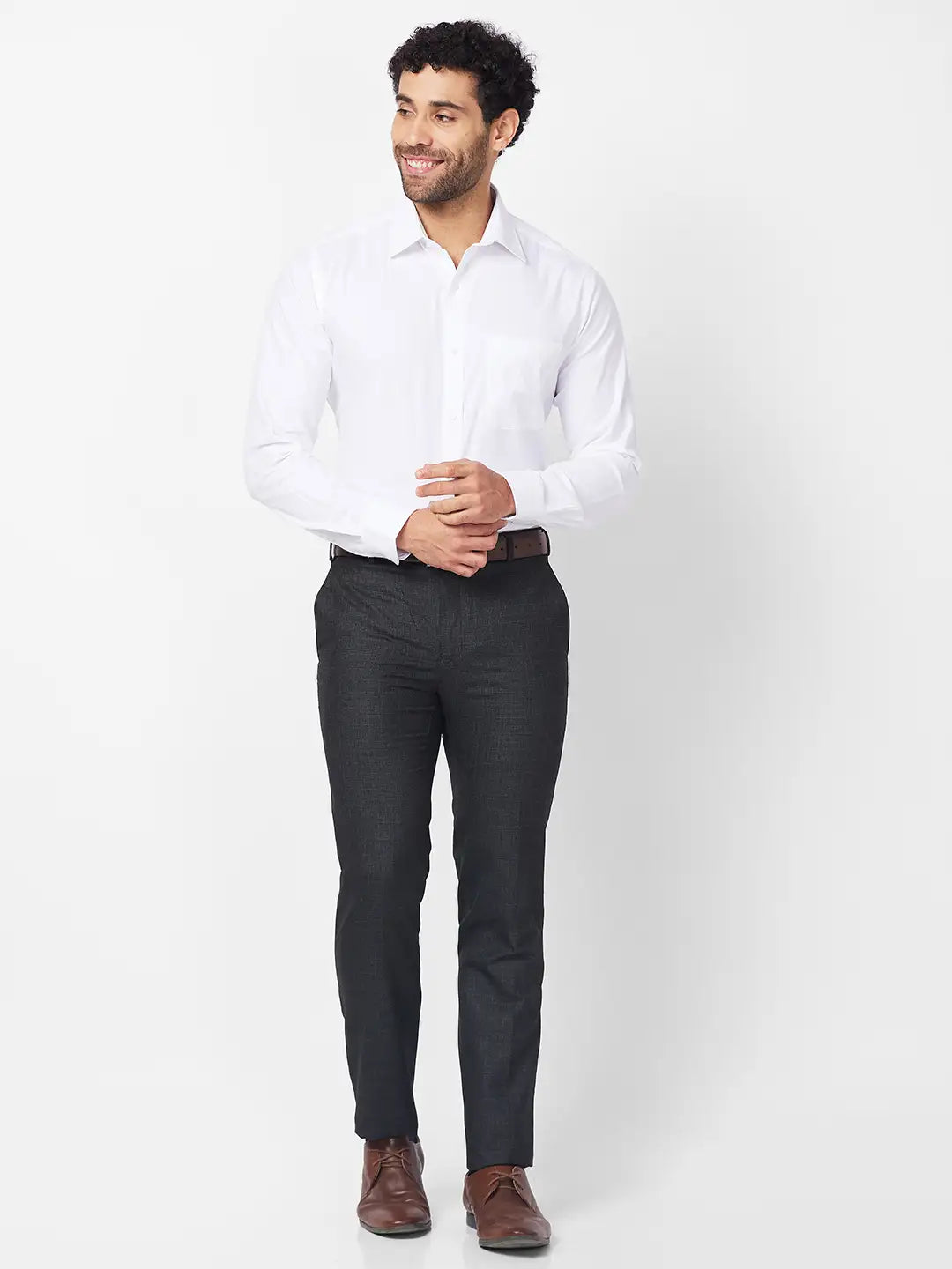 Raymond Men Grey Checks Slim Fit Polyester Blend Trouser