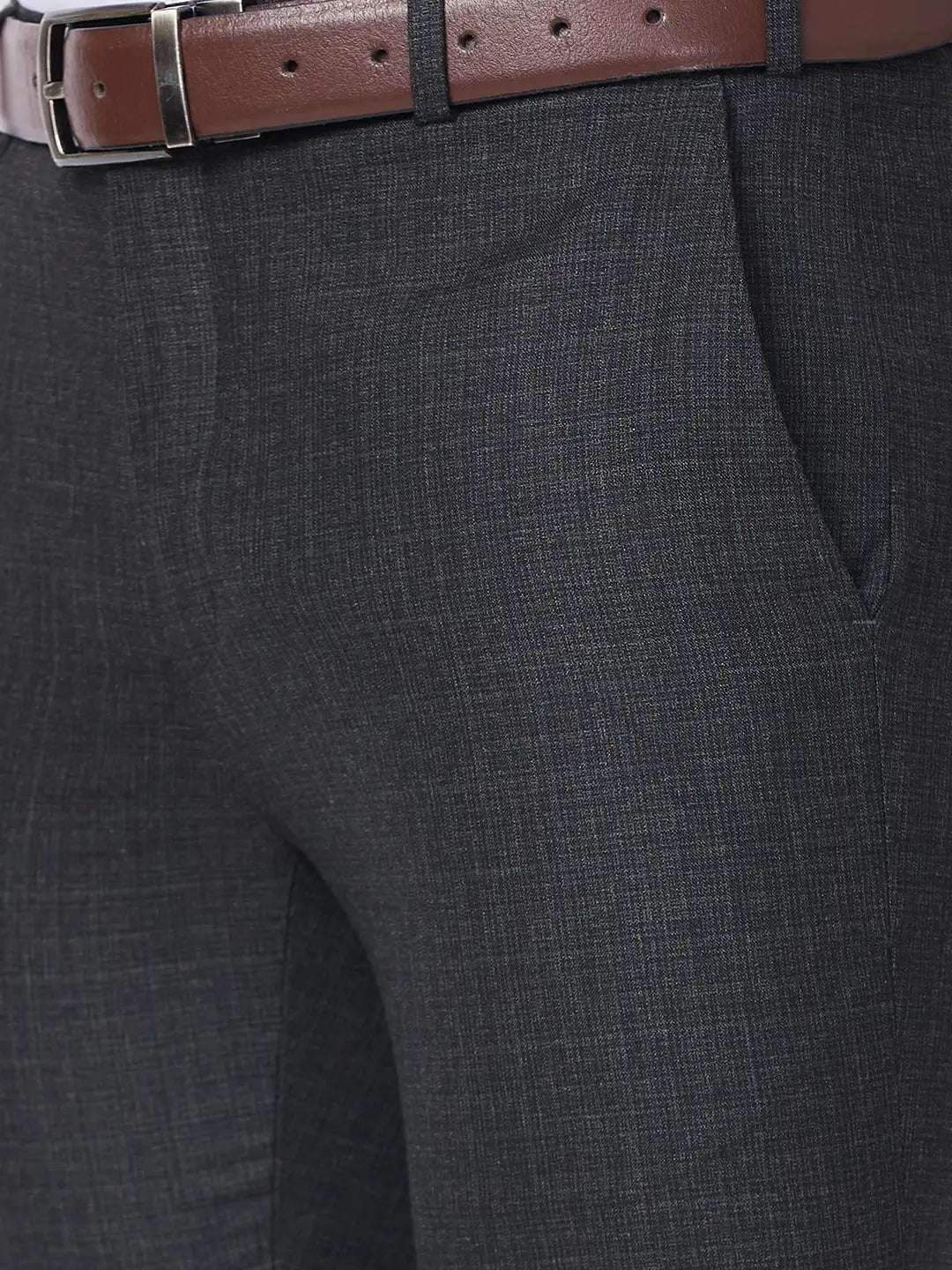 Raymond Men Grey Checks Slim Fit Polyester Blend Trouser