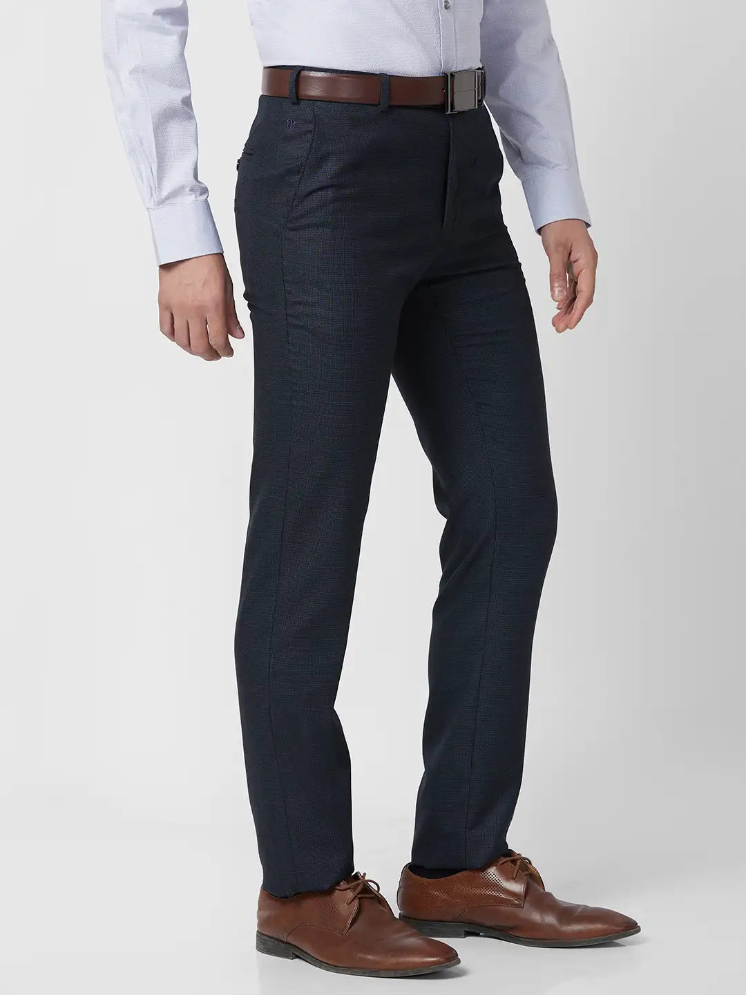 Raymond Men Grey Structure Slim Fit Polyester Blend Trouser