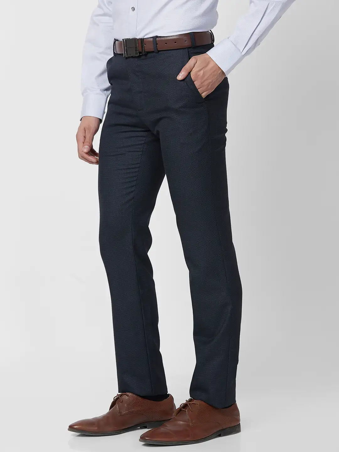 Raymond Men Grey Structure Slim Fit Polyester Blend Trouser