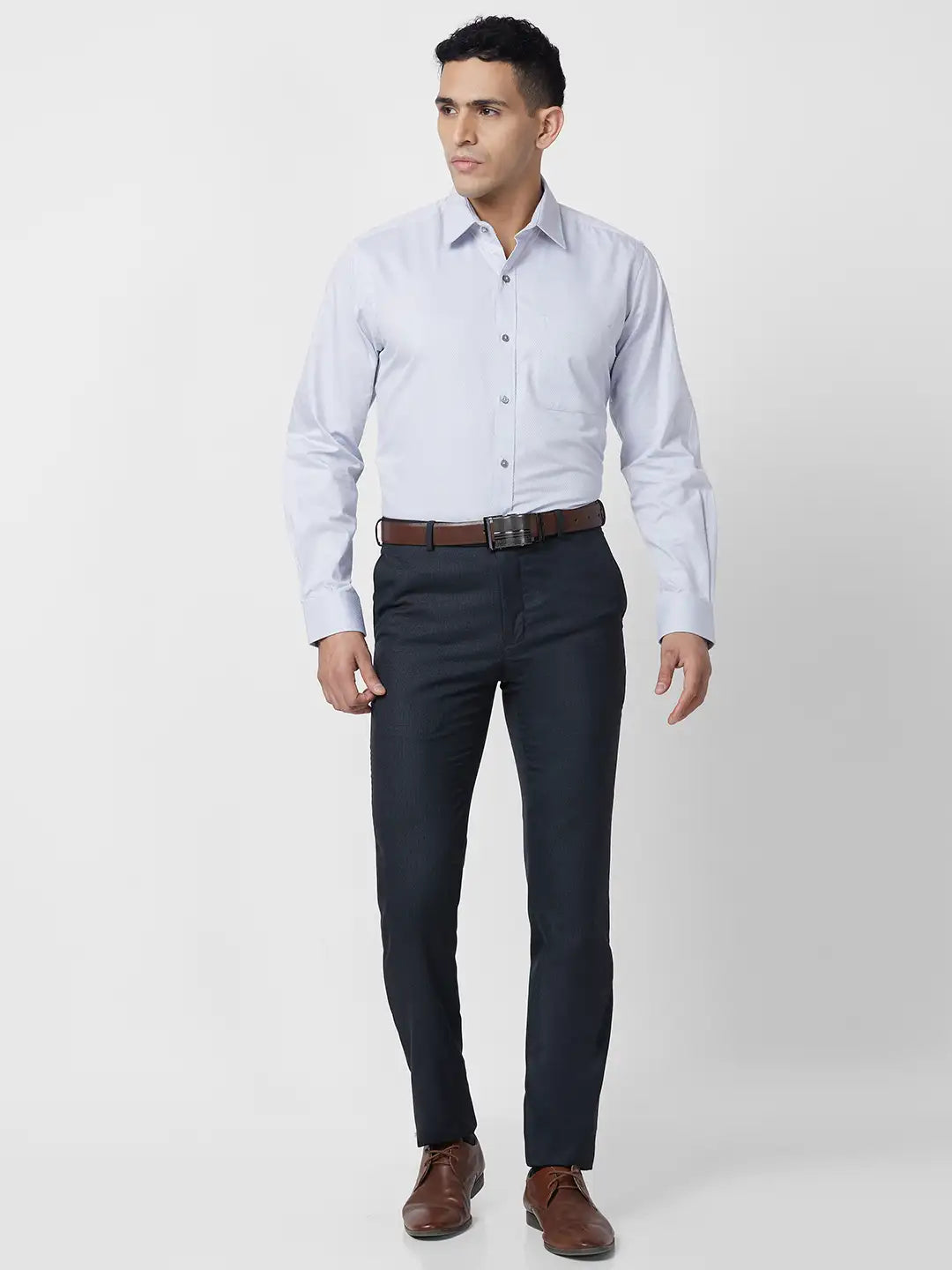 Raymond Men Grey Structure Slim Fit Polyester Blend Trouser