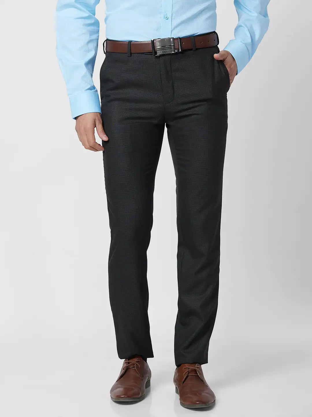 Raymond Men Brown Structure Slim Fit Polyester Blend Trouser