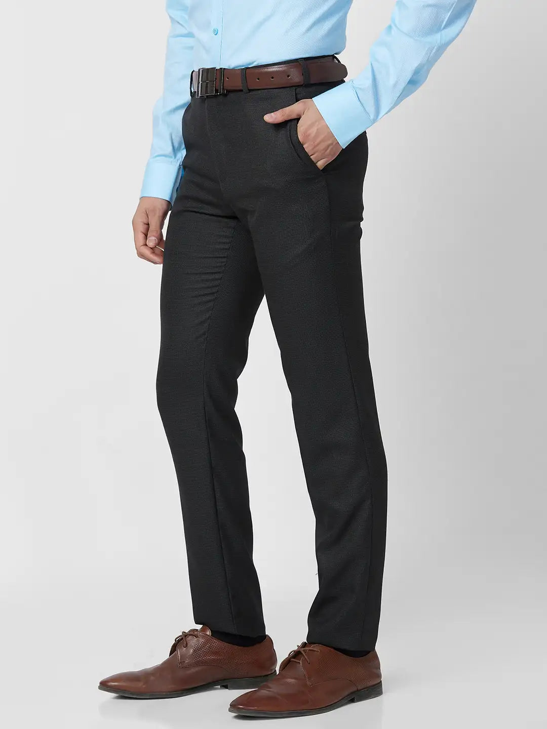 Raymond Men Brown Structure Slim Fit Polyester Blend Trouser