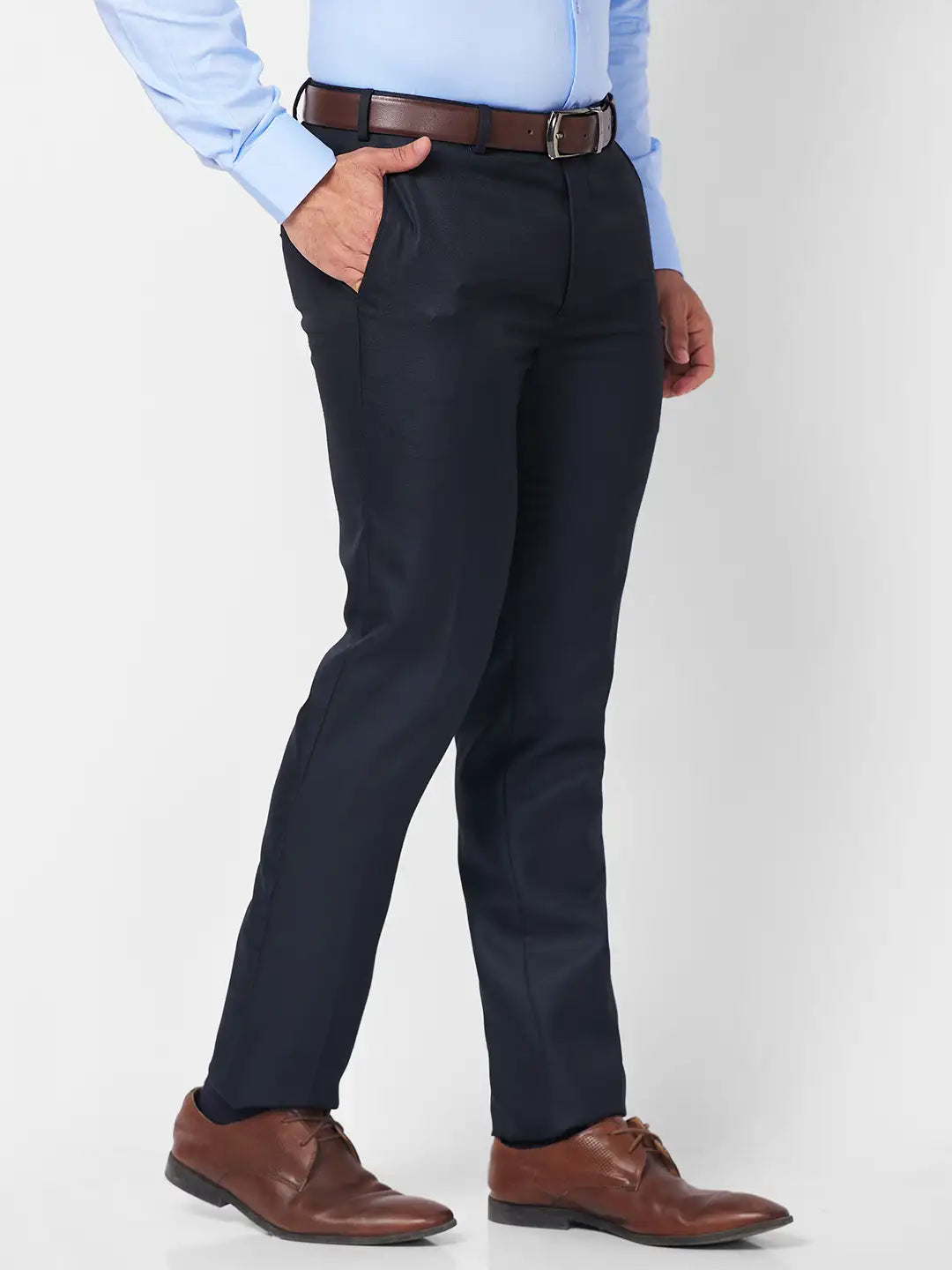 Raymond Men Grey Structure Slim Fit Polyester Blend Trouser