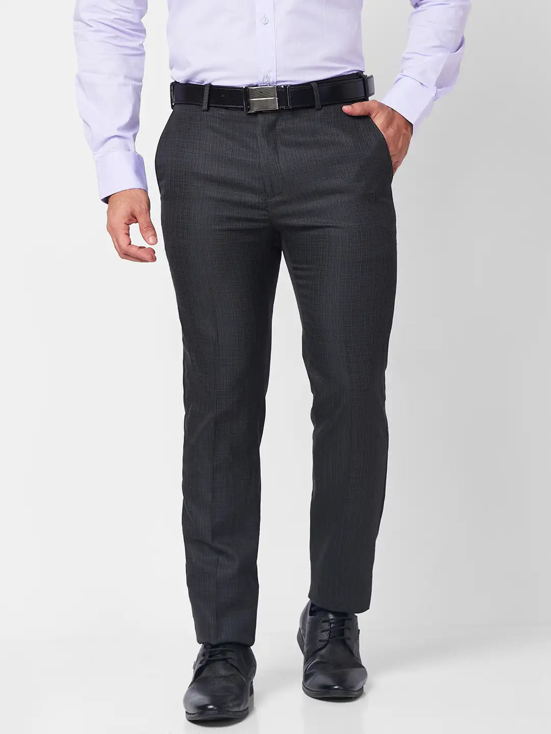 Raymond Men Black Structure Slim Fit Polyester Blend Trouser