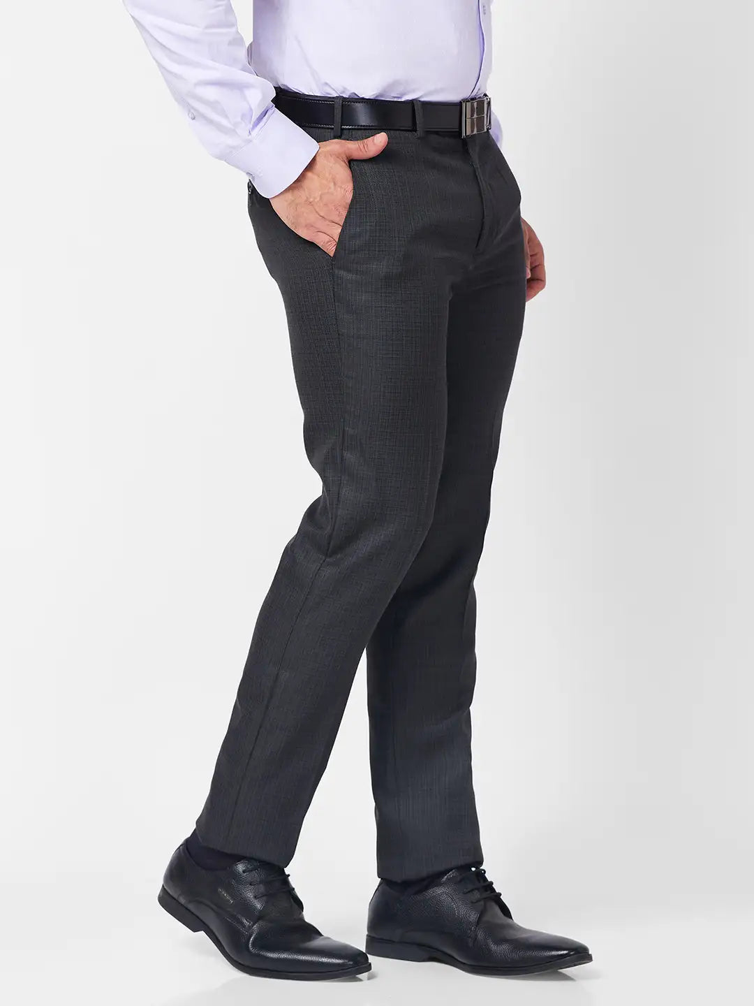 Raymond Men Black Structure Slim Fit Polyester Blend Trouser