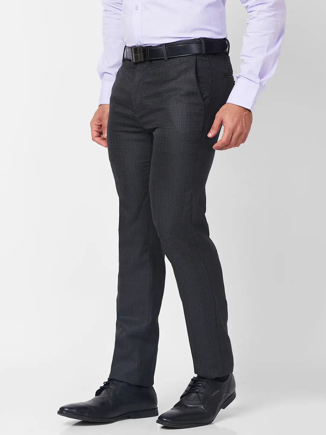Raymond Men Black Structure Slim Fit Polyester Blend Trouser
