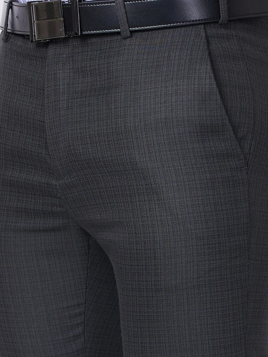 Raymond Men Black Structure Slim Fit Polyester Blend Trouser