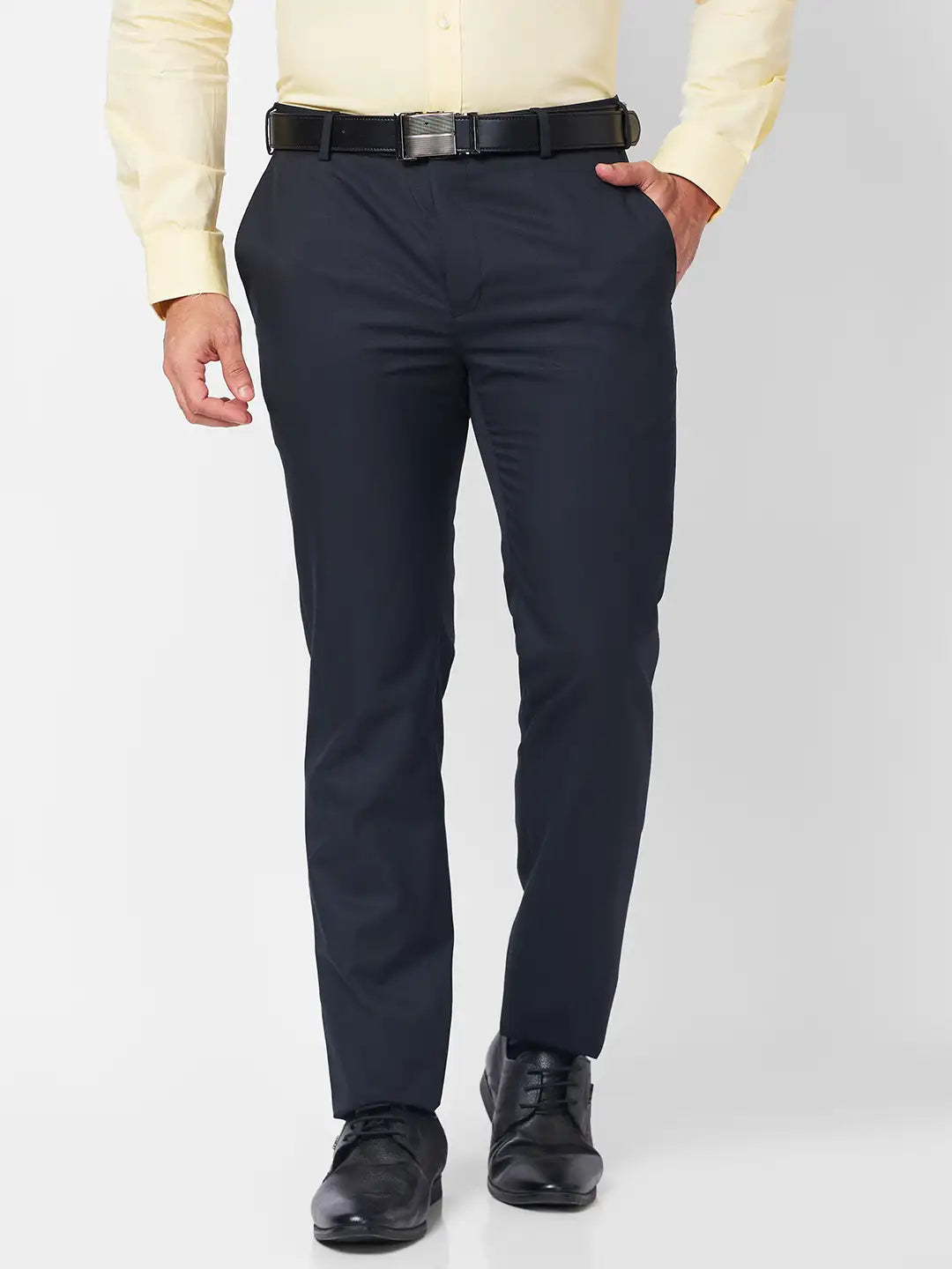 Raymond Men Fawn Structure Slim Fit Polyester Blend Trouser
