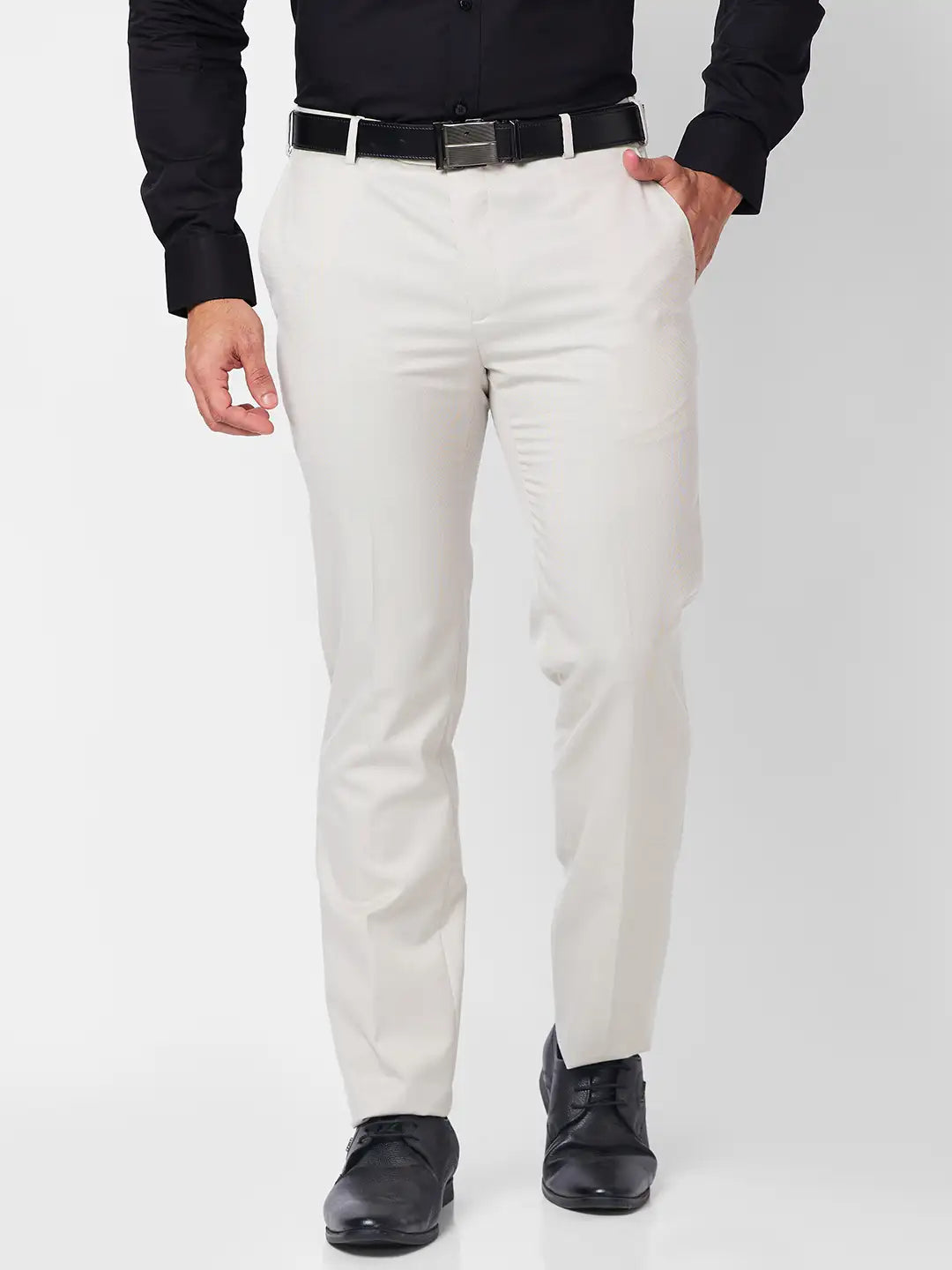 Raymond Men Black Structure Slim Fit Polyester Blend Trouser