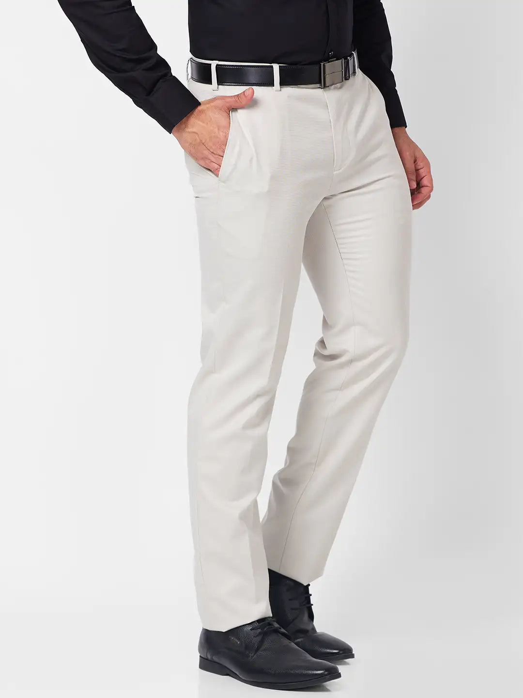 Raymond Men Black Structure Slim Fit Polyester Blend Trouser