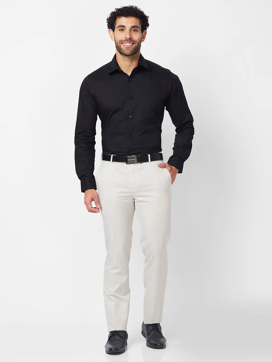 Raymond Men Black Structure Slim Fit Polyester Blend Trouser