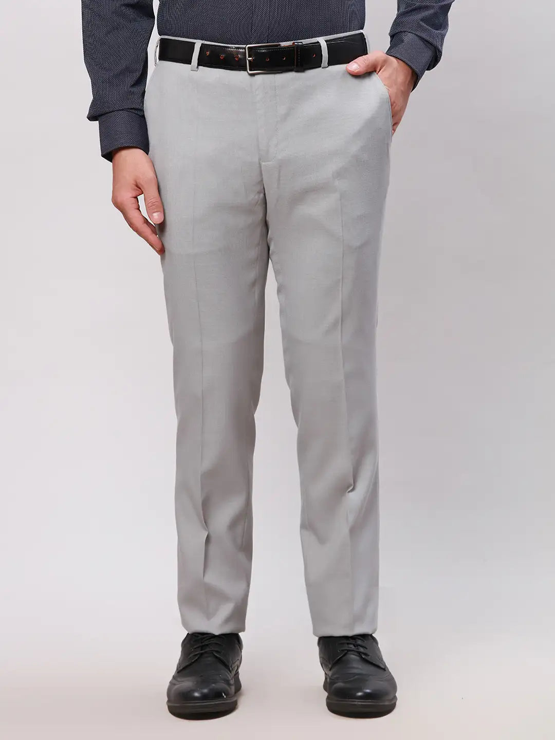 Raymond Men Grey Structure Slim Fit Polyester Blend Trouser