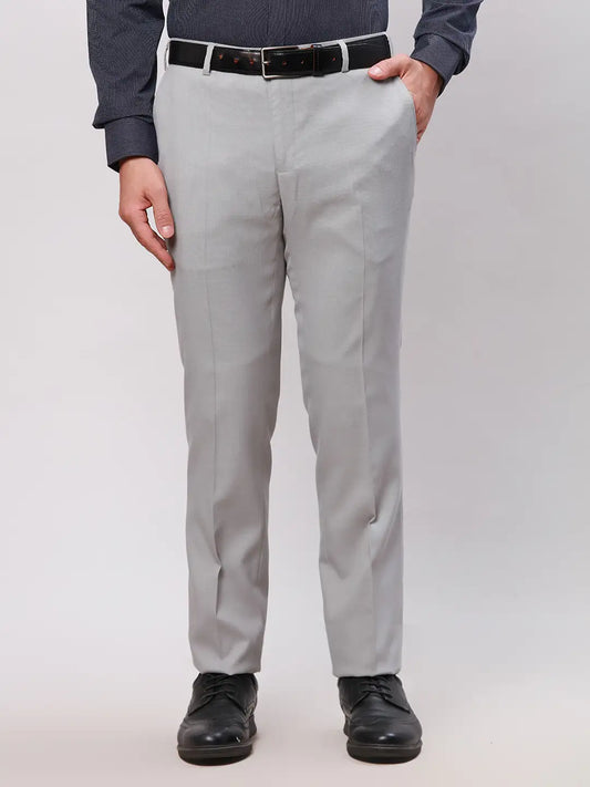Raymond Men Grey Structure Slim Fit Polyester Blend Trouser