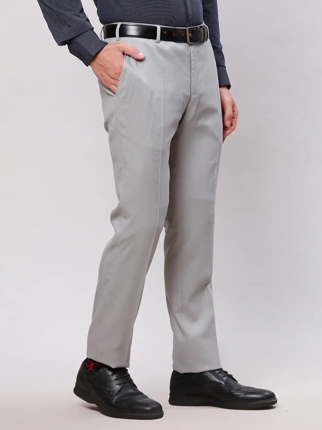 Raymond Men Grey Structure Slim Fit Polyester Blend Trouser