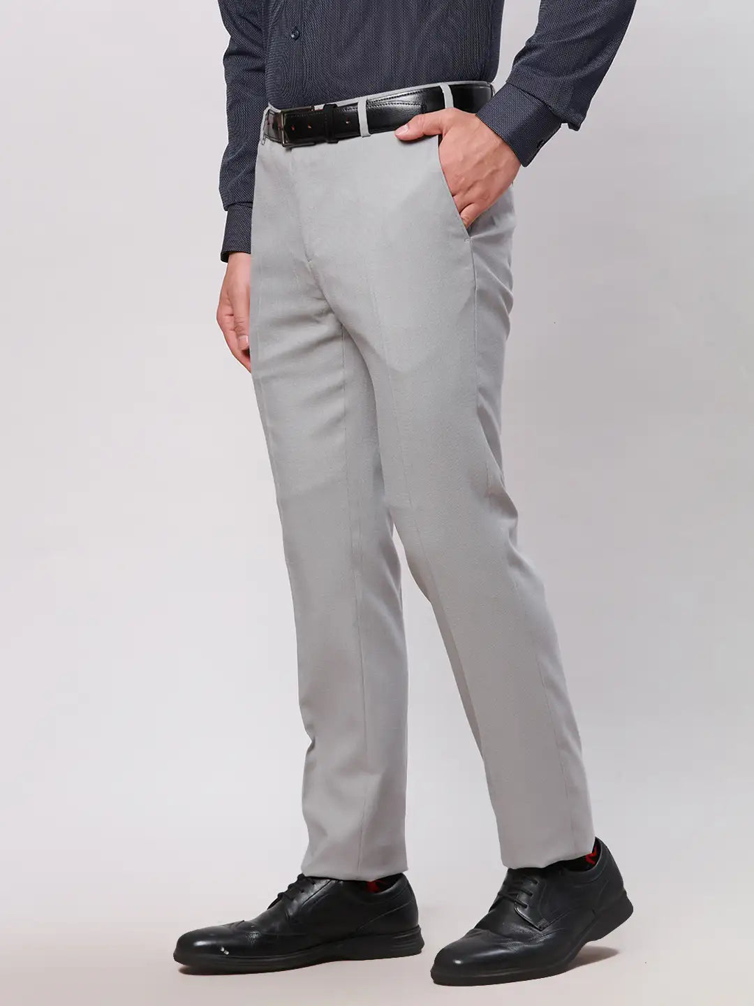 Raymond Men Grey Structure Slim Fit Polyester Blend Trouser