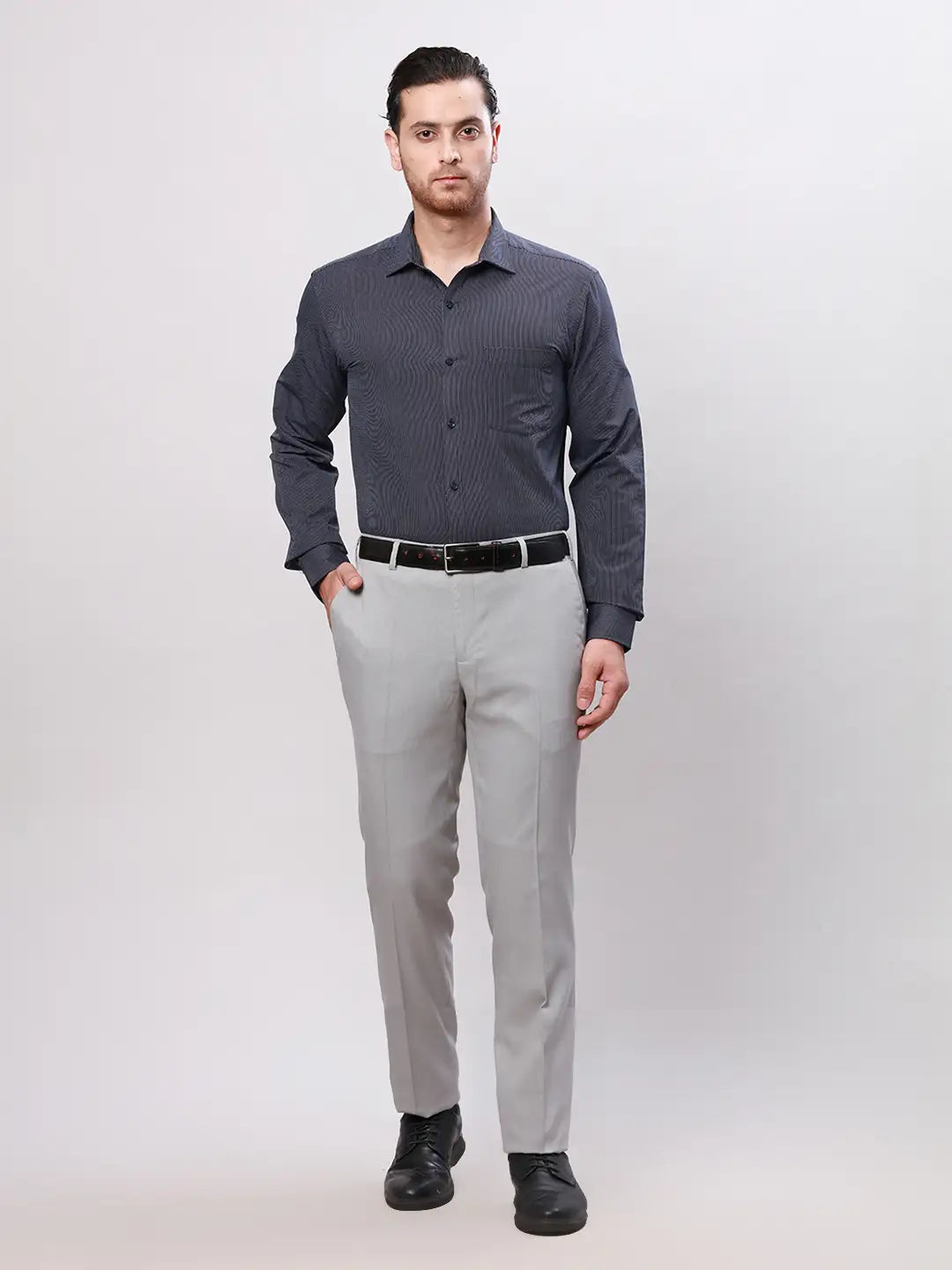 Raymond Men Grey Structure Slim Fit Polyester Blend Trouser
