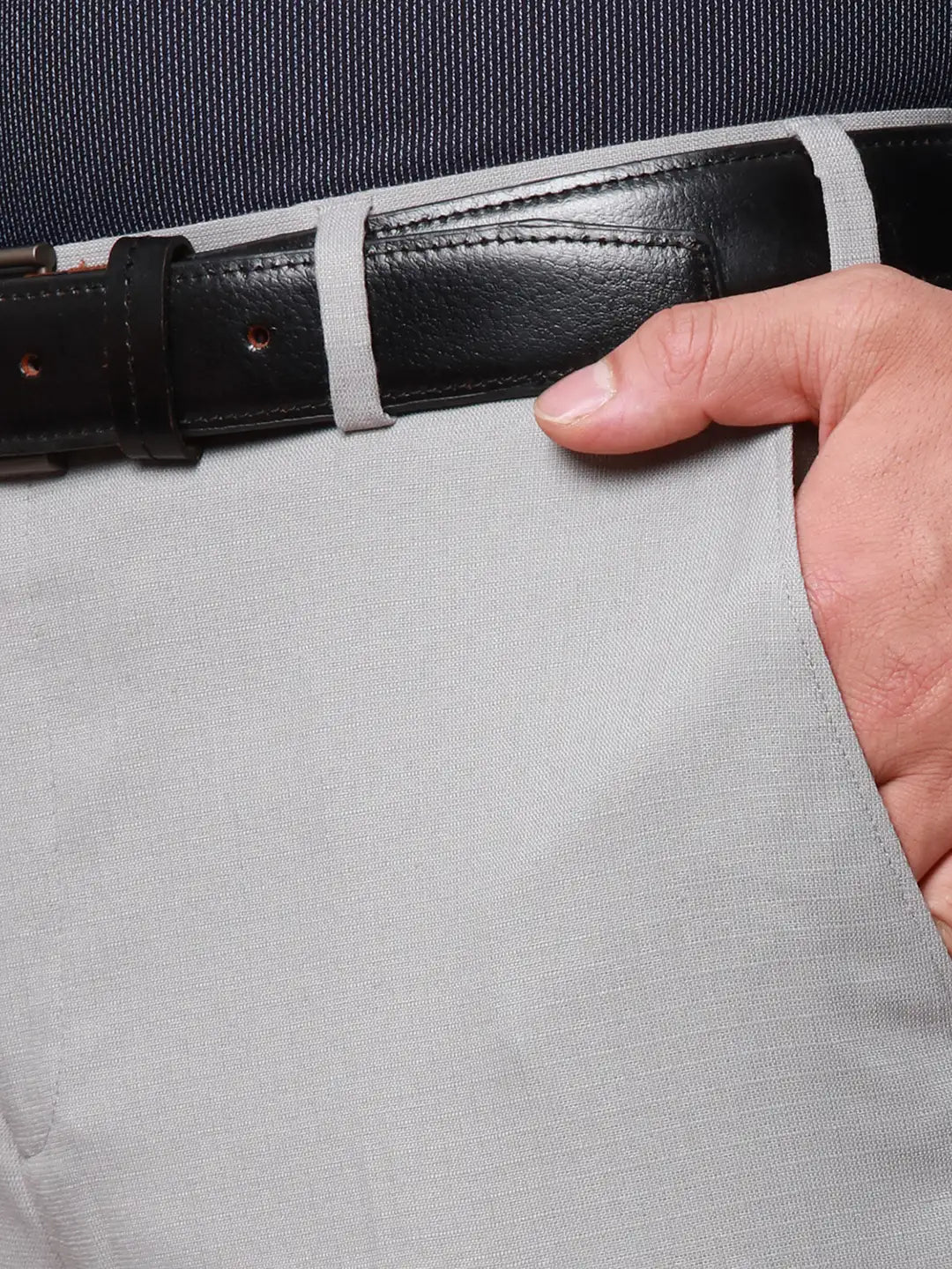 Raymond Men Grey Structure Slim Fit Polyester Blend Trouser
