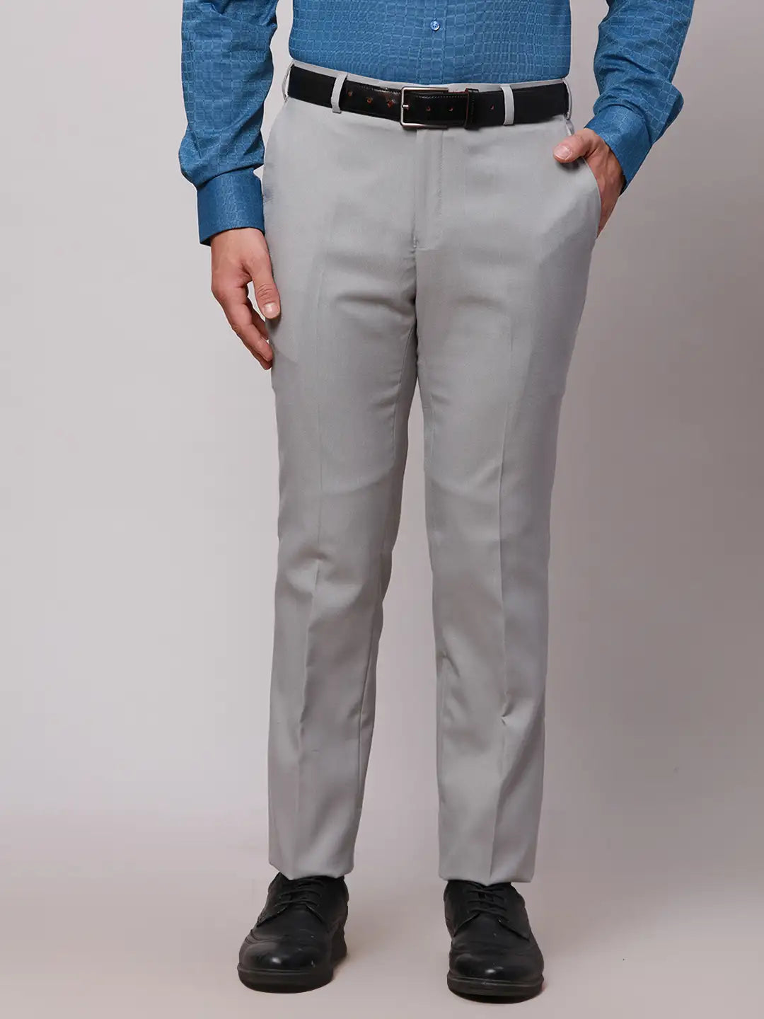 Raymond Men Grey Slim Fit Structure Polyester Trousers