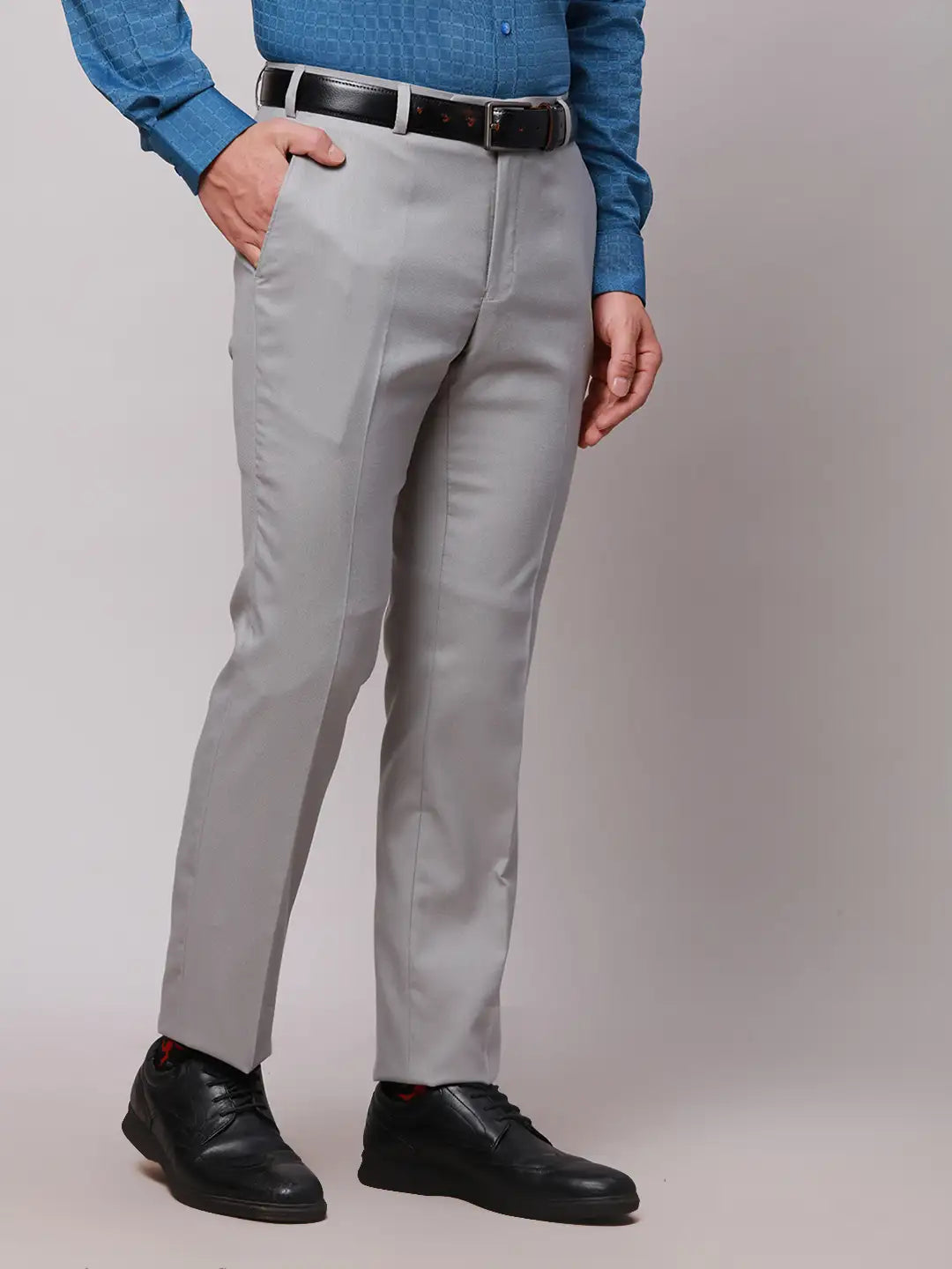 Raymond Men Grey Slim Fit Structure Polyester Trousers