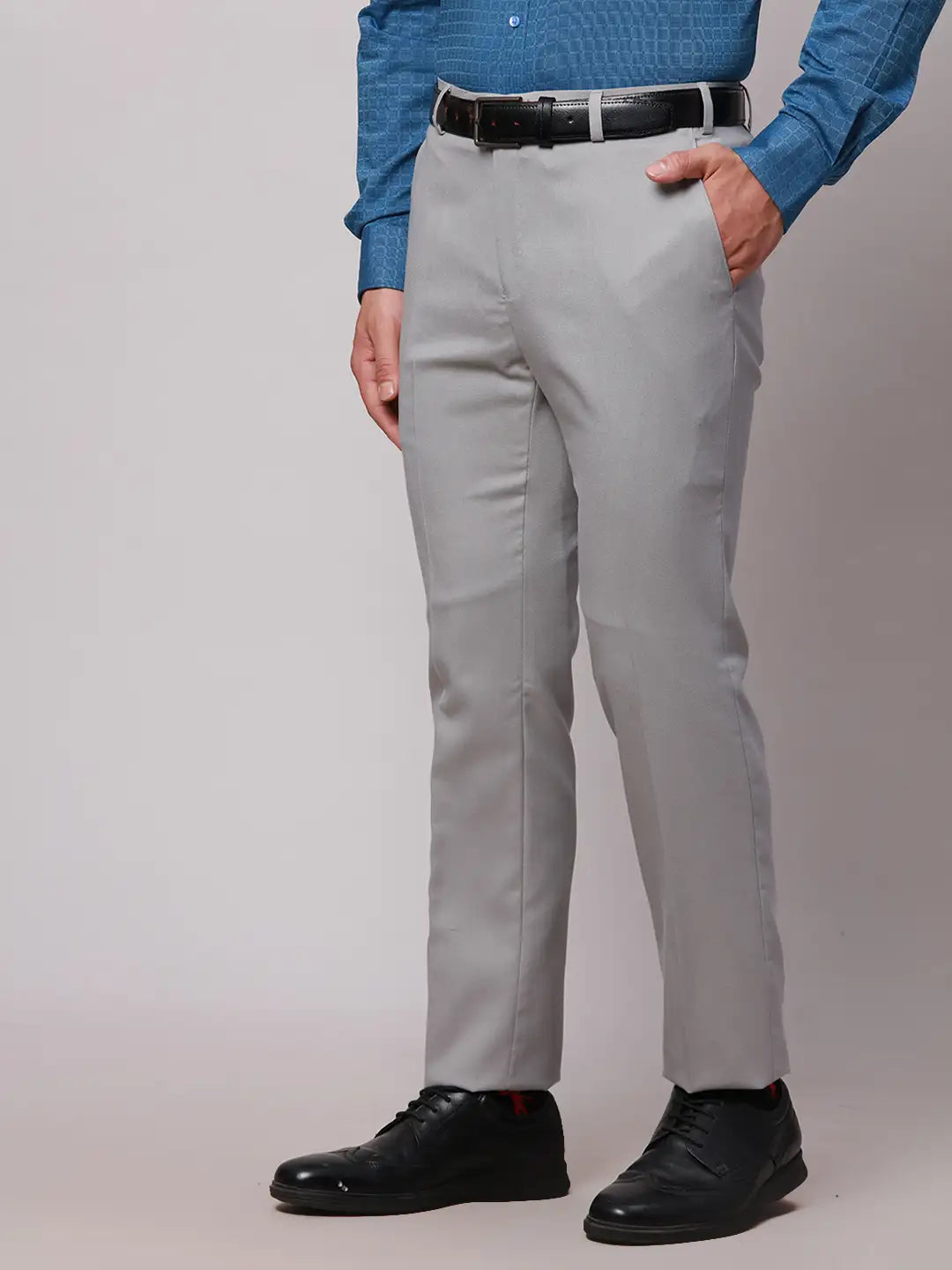 Raymond Men Grey Slim Fit Structure Polyester Trousers