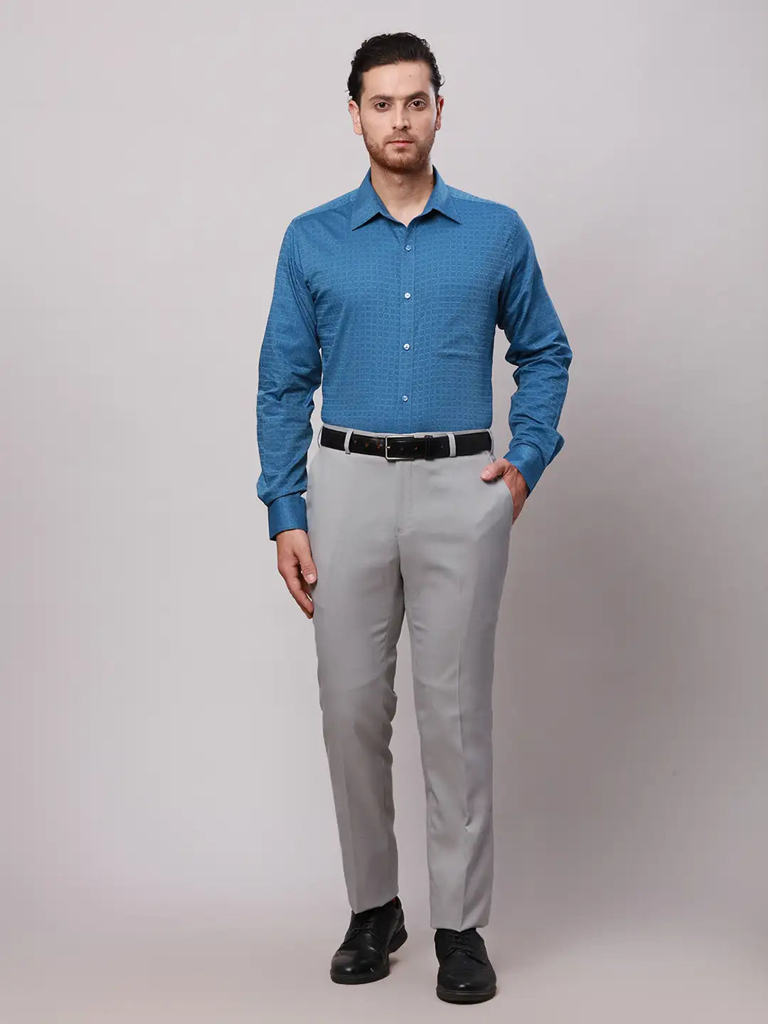 Raymond Men Grey Slim Fit Structure Polyester Trousers