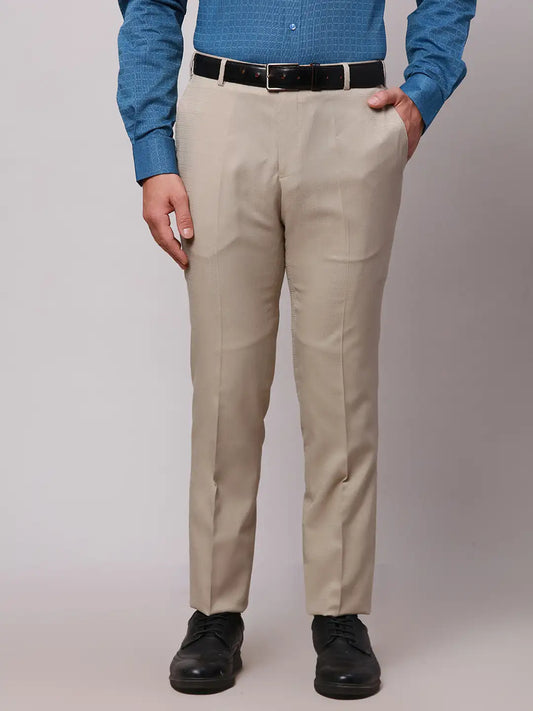 Raymond Men Brown Slim Fit Structure Polyester Trousers