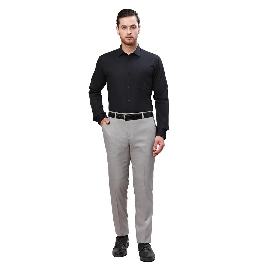 Raymond Men Black Structure Slim Fit Polyester Blend Trouser