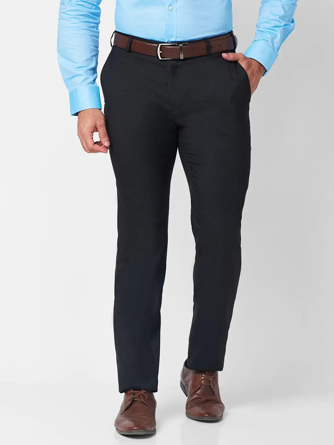 Raymond Men Black Structure Slim Fit Polyester Blend Trouser