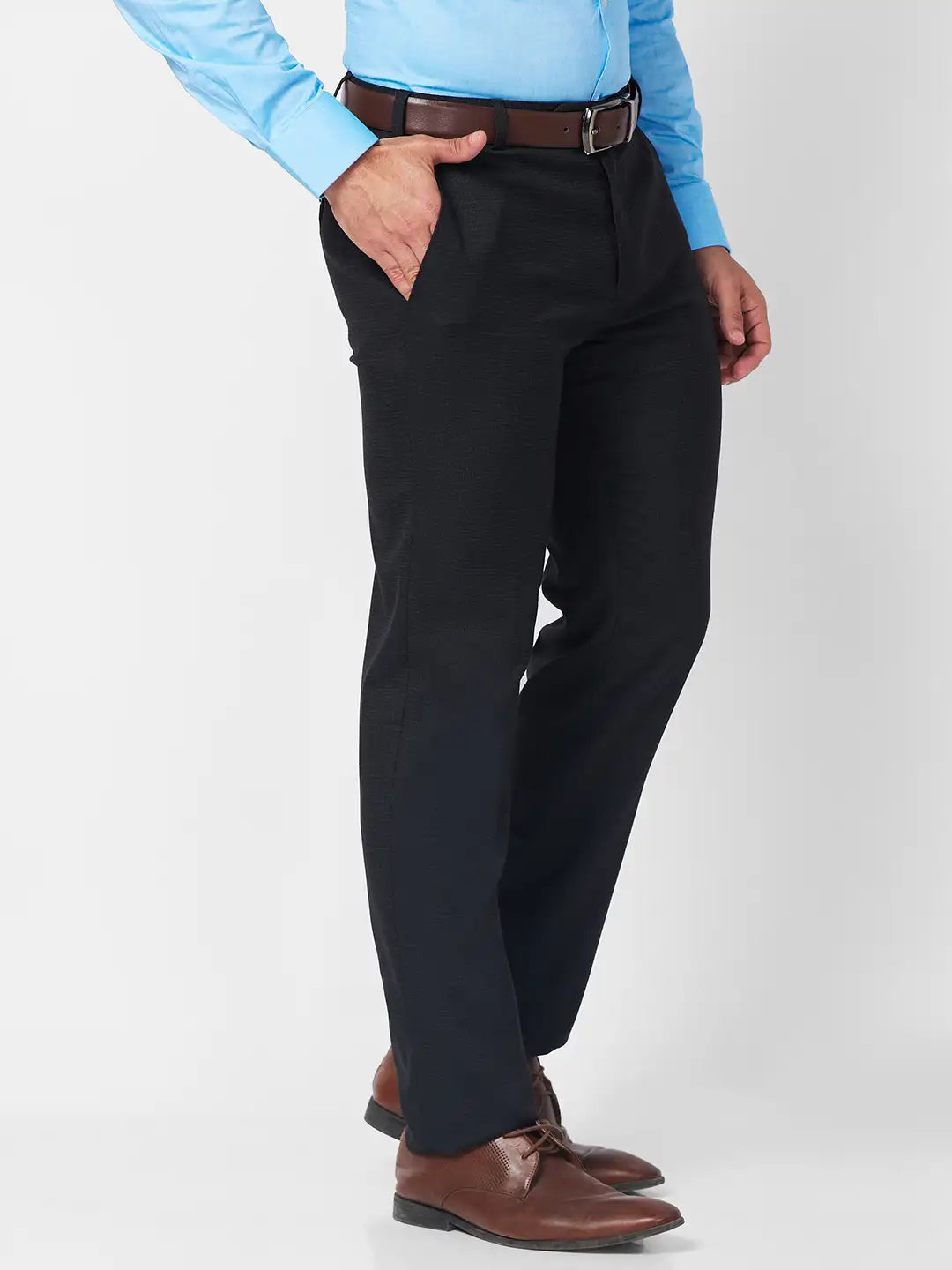 Raymond Men Black Structure Slim Fit Polyester Blend Trouser