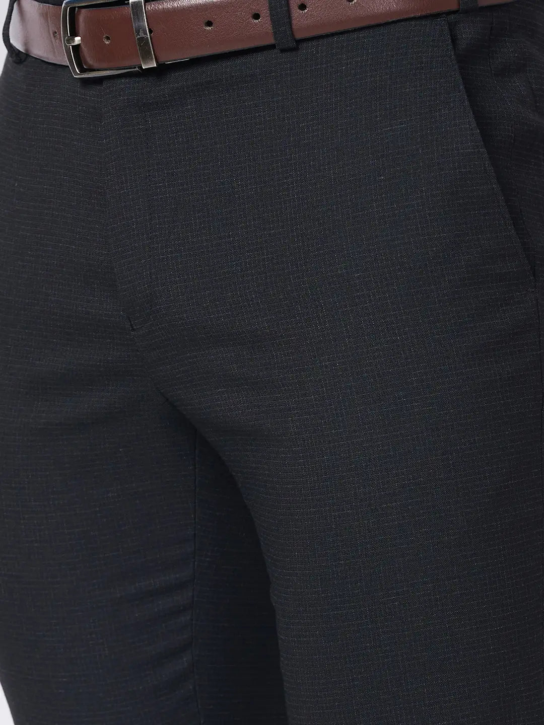 Raymond Men Black Structure Slim Fit Polyester Blend Trouser