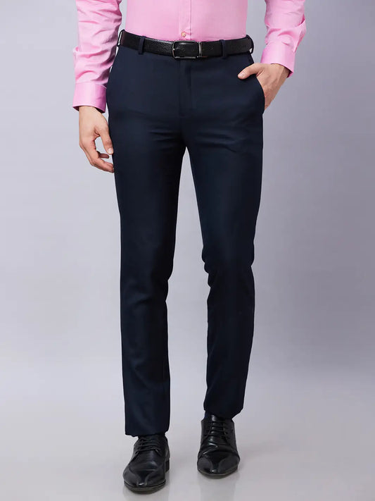 Raymond Men Blue Solid Slim Fit Polyester Blend Trousers