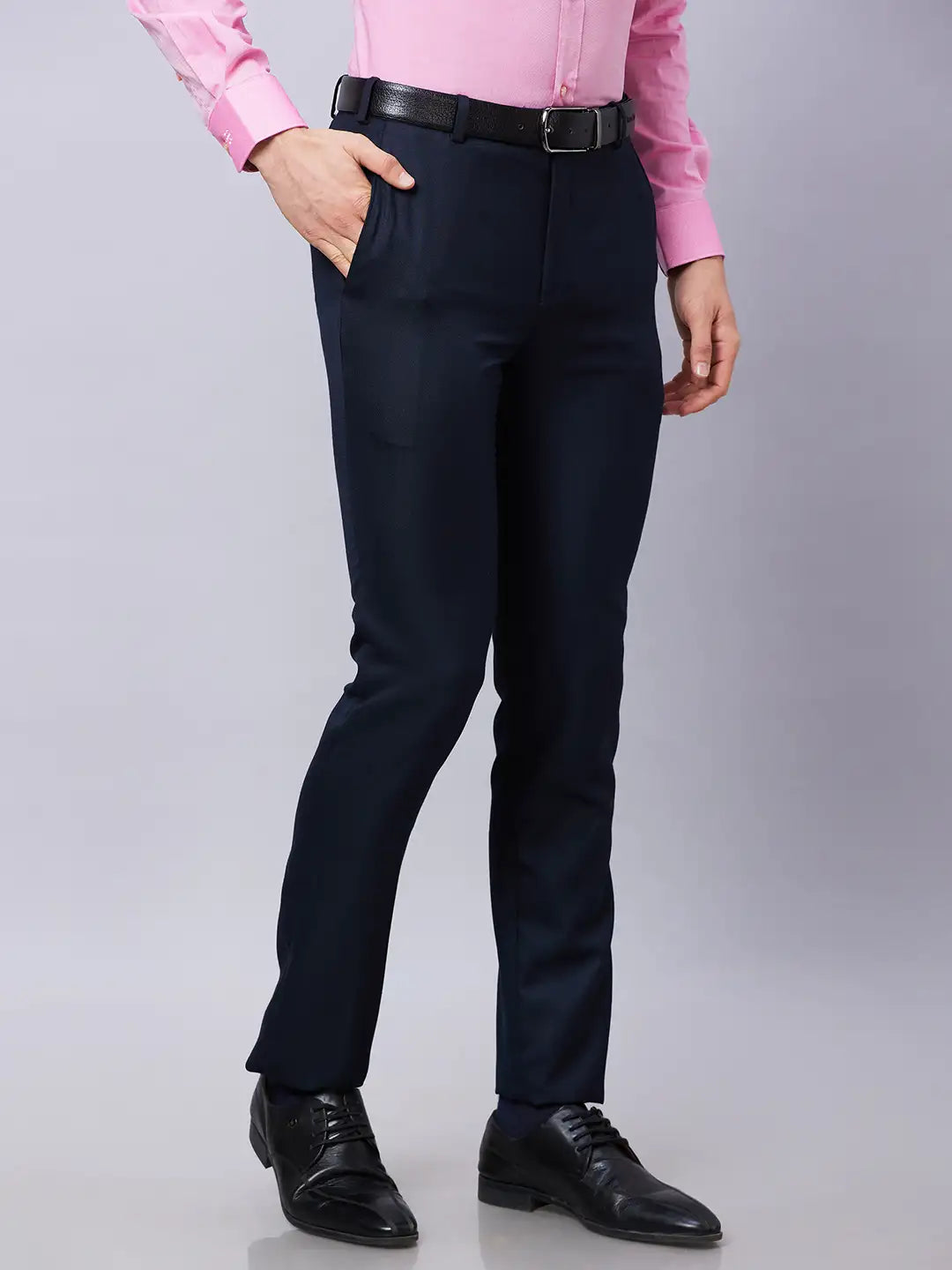 Raymond Men Blue Solid Slim Fit Polyester Blend Trousers